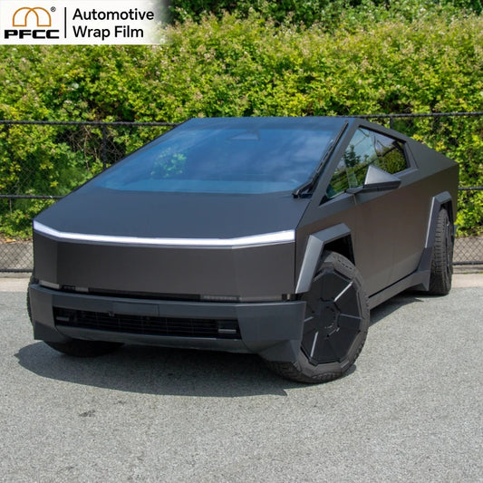 Glossy metallic gray car wrap with self-healing TPU layer
