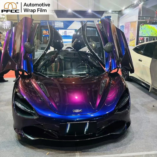 Sports car wrapped with TPU Electric Gloss film under sunlight