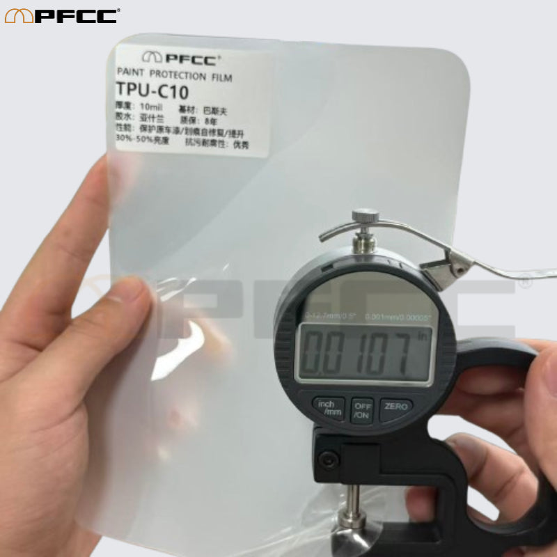 Transparent paint protection film under sunlight reflection