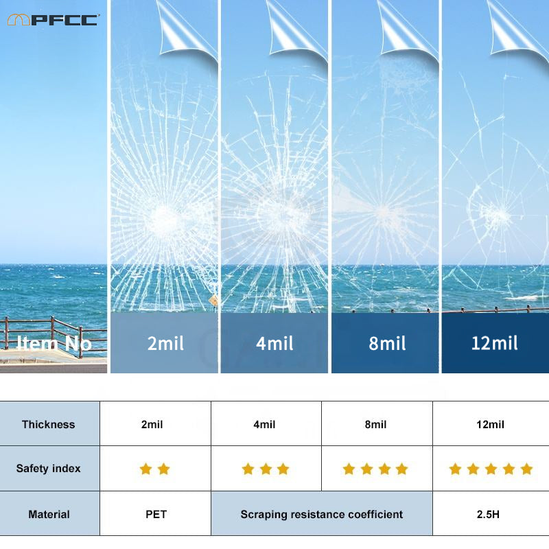 Window security film High quality tempered glass window film, enhanced security, adhesive and shatterproof, suitable for supermarkets, display cabinets, homes, offices.