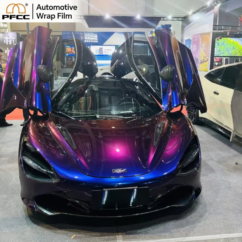 Sports car wrapped with TPU Electric Gloss film under sunlight