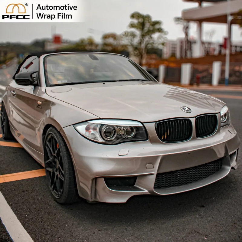 Close-up of factory gloss Champagne Gold TPU car film