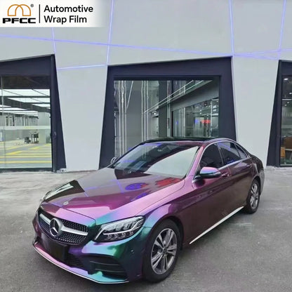 Self-healing TPU film displaying color shift from green to ruby tones