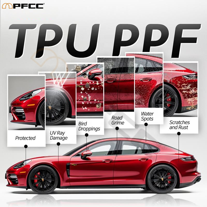 Clear paint protection film showing self-healing effect