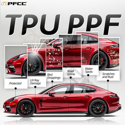 Clear paint protection film showing self-healing effect