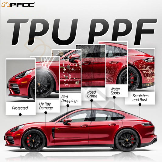 Clear paint protection film showing self-healing effect