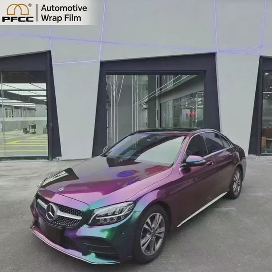 Glossy iridescent TPU car film changing from green to red with light